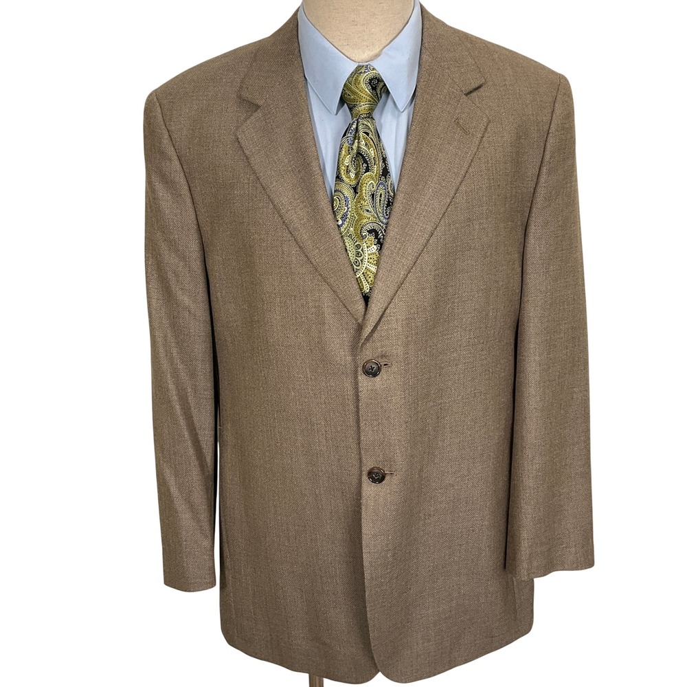 Alberto Zimi Signature Ticknors Blazer Mens 40R Silk Wool Tan Sport Coat